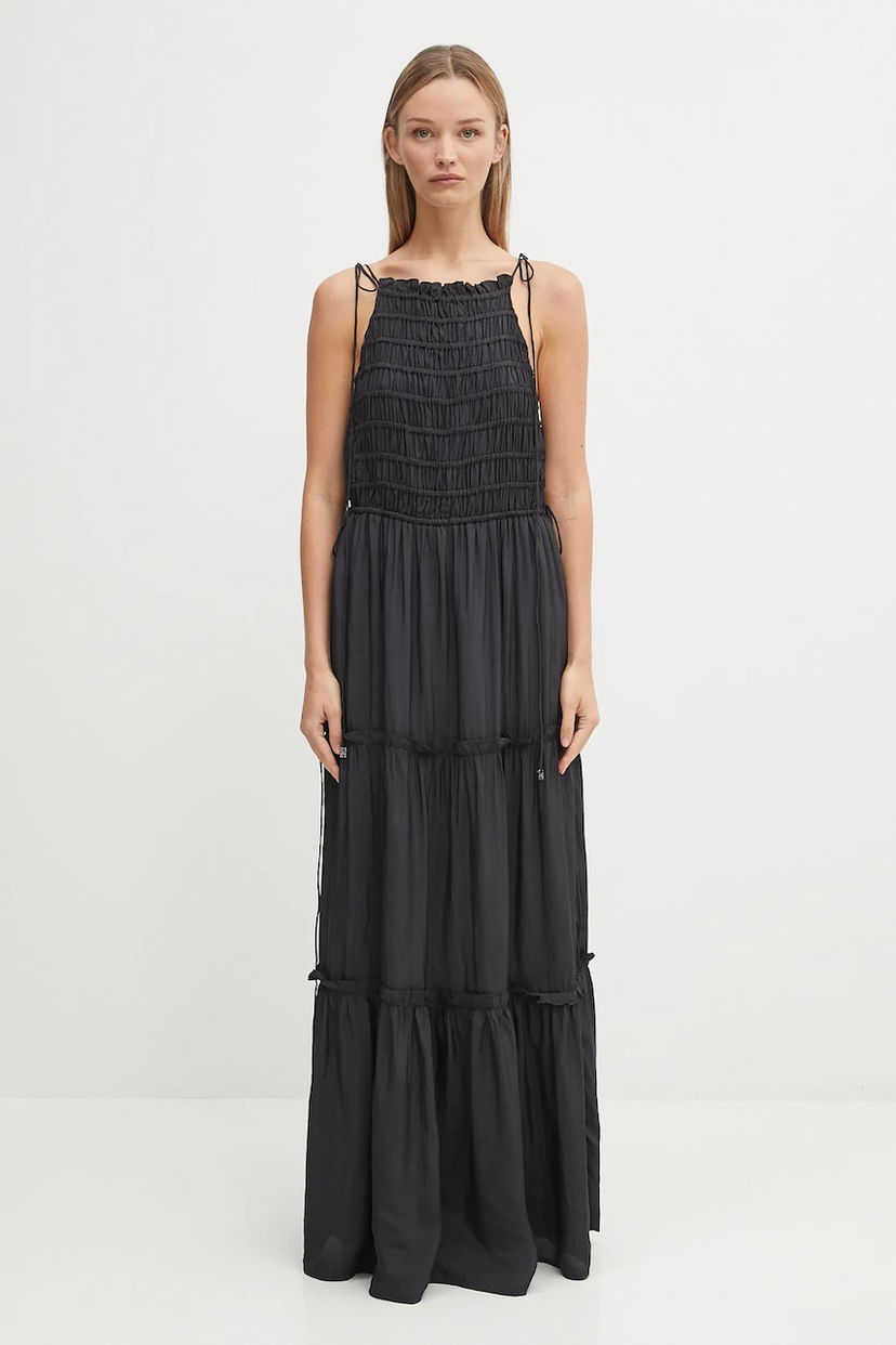 Kjole GANNI GANNI Viscose Habotai Maxi Smock Slip Dress Sort | W0571
