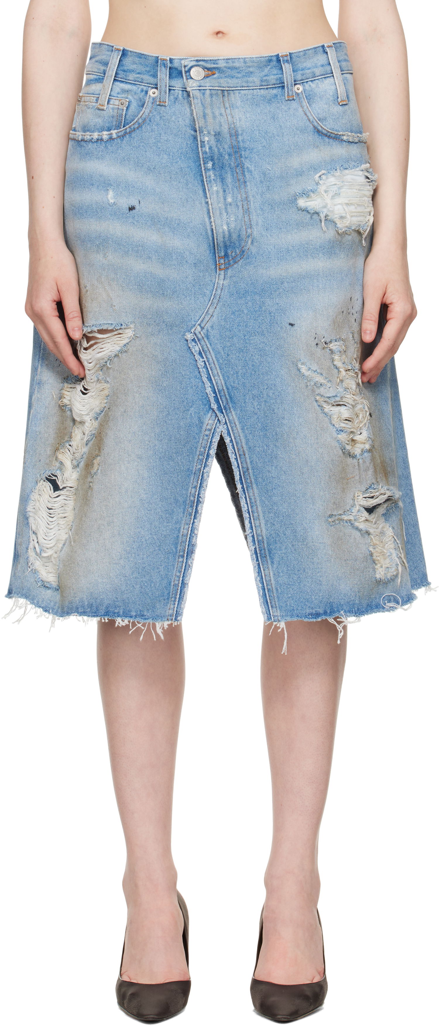 Nederdel Maison Margiela MM6 Maison Margiela Distressed Denim Midi Skirt Blå | S62MI0034 M30018, 0
