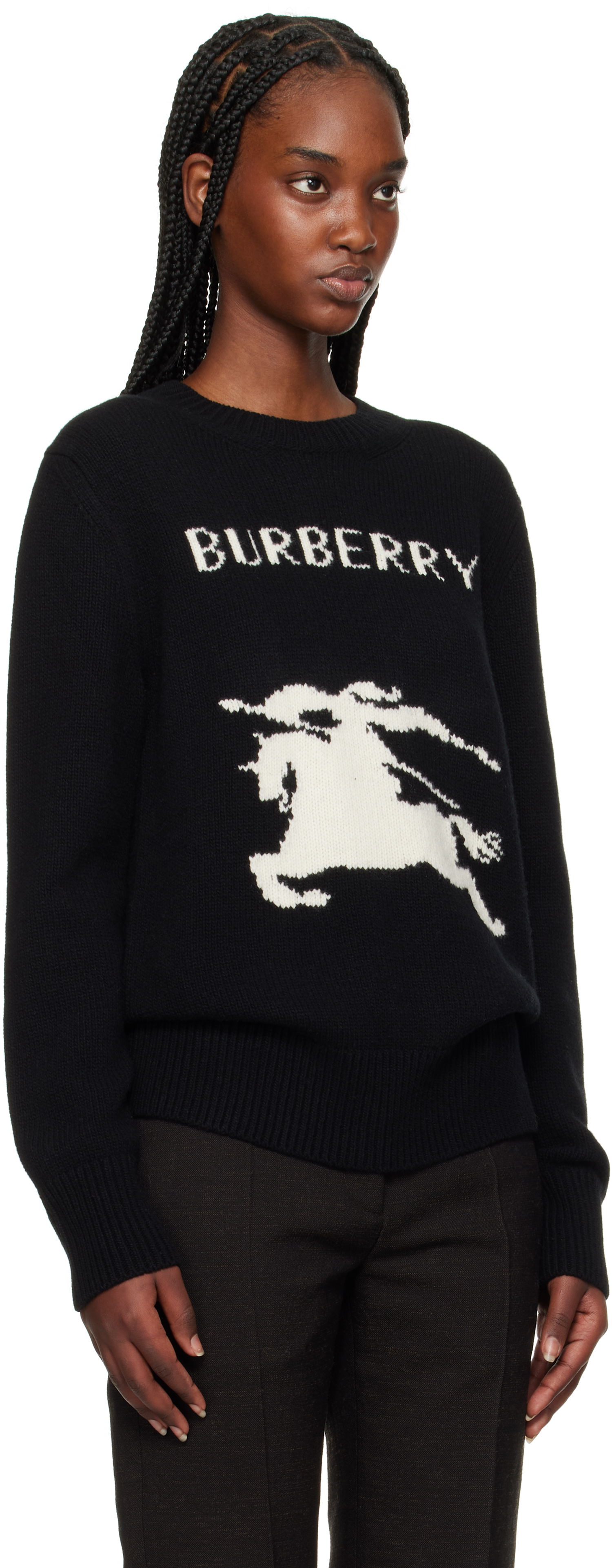 Sweater Burberry Burberry Equestrian Knight Design Wool Cashmere Sweater Sort | 8103048, 1