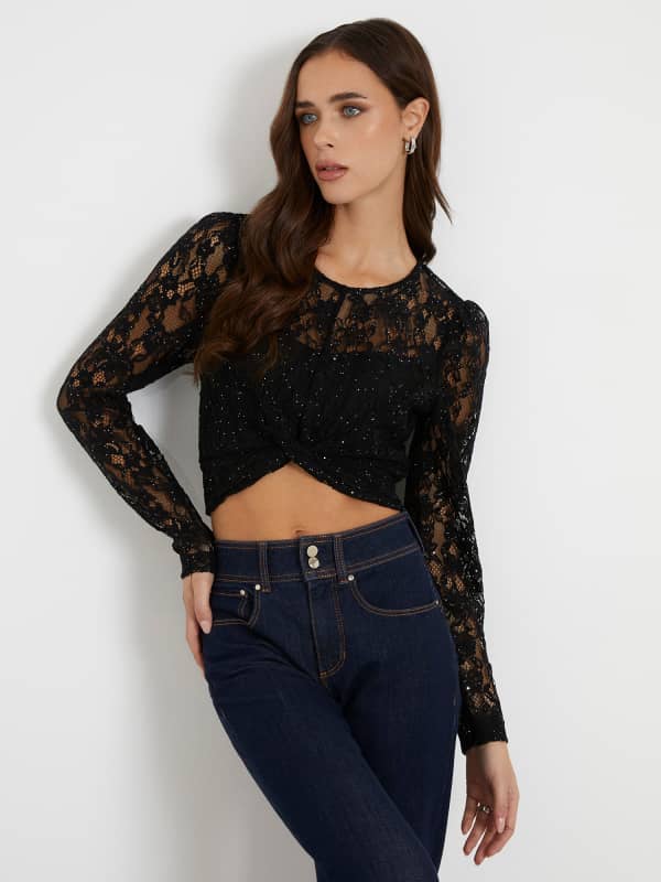 Crop top GUESS Lace Crop Top Sort | W4RH40WFQB0, 0