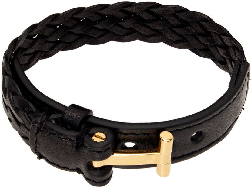 Armbånd Tom Ford Black Woven Leather Bracelet Sort | JM001-ICL001G