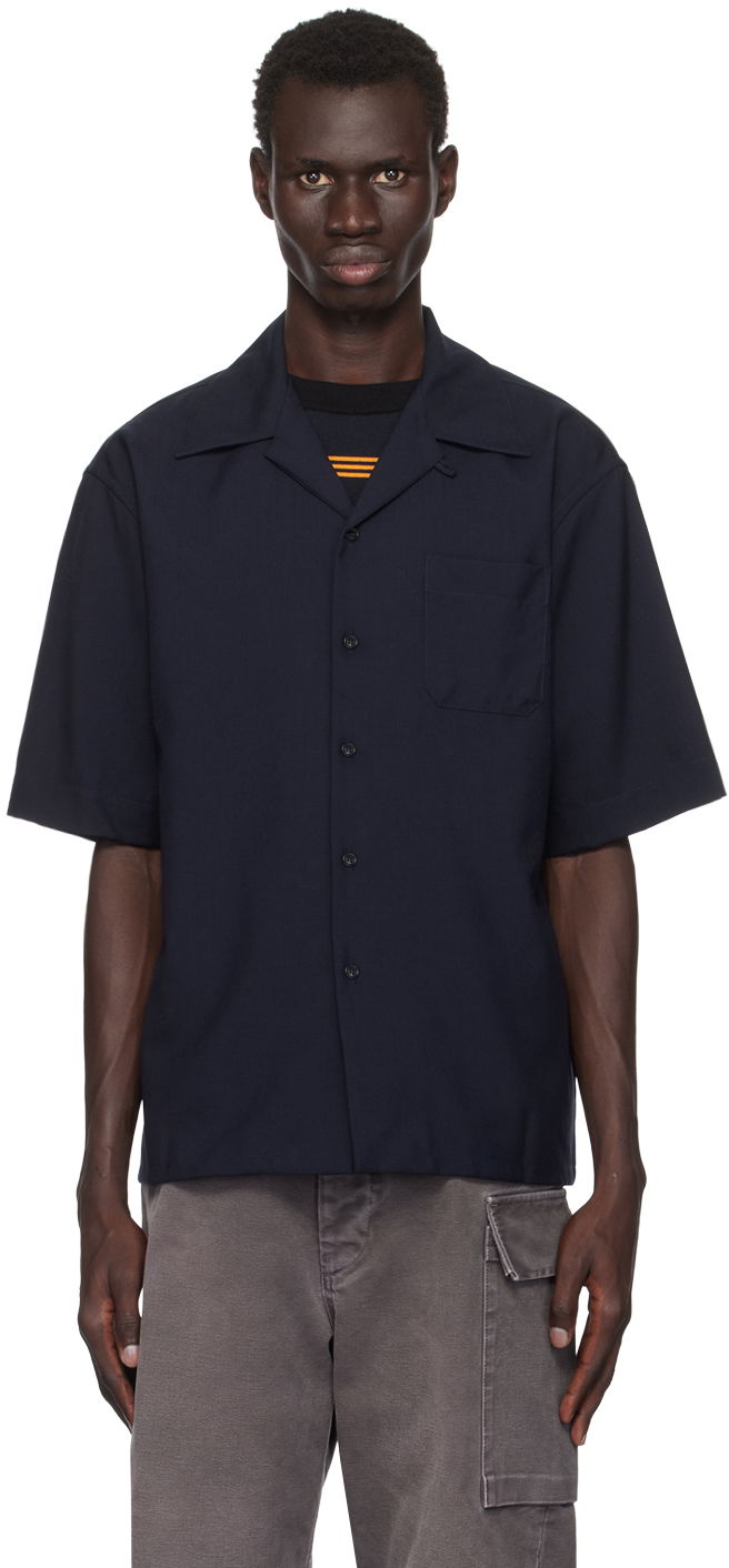 Skjorte Marni Tropical Wool Shirt Mørkeblå | CUMU0213A5 TW839