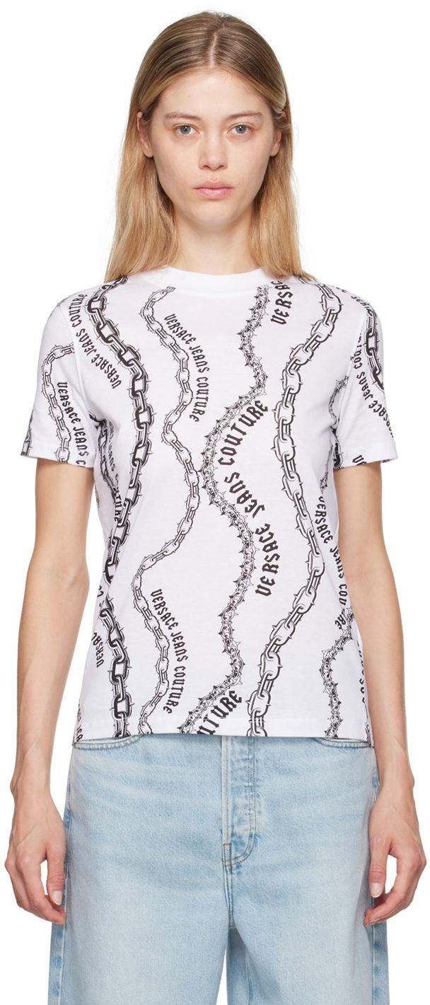 T-shirt Versace Jeans Couture White & Black Chain Couture T-Shirt Hvid | E77HAH613_EJS365