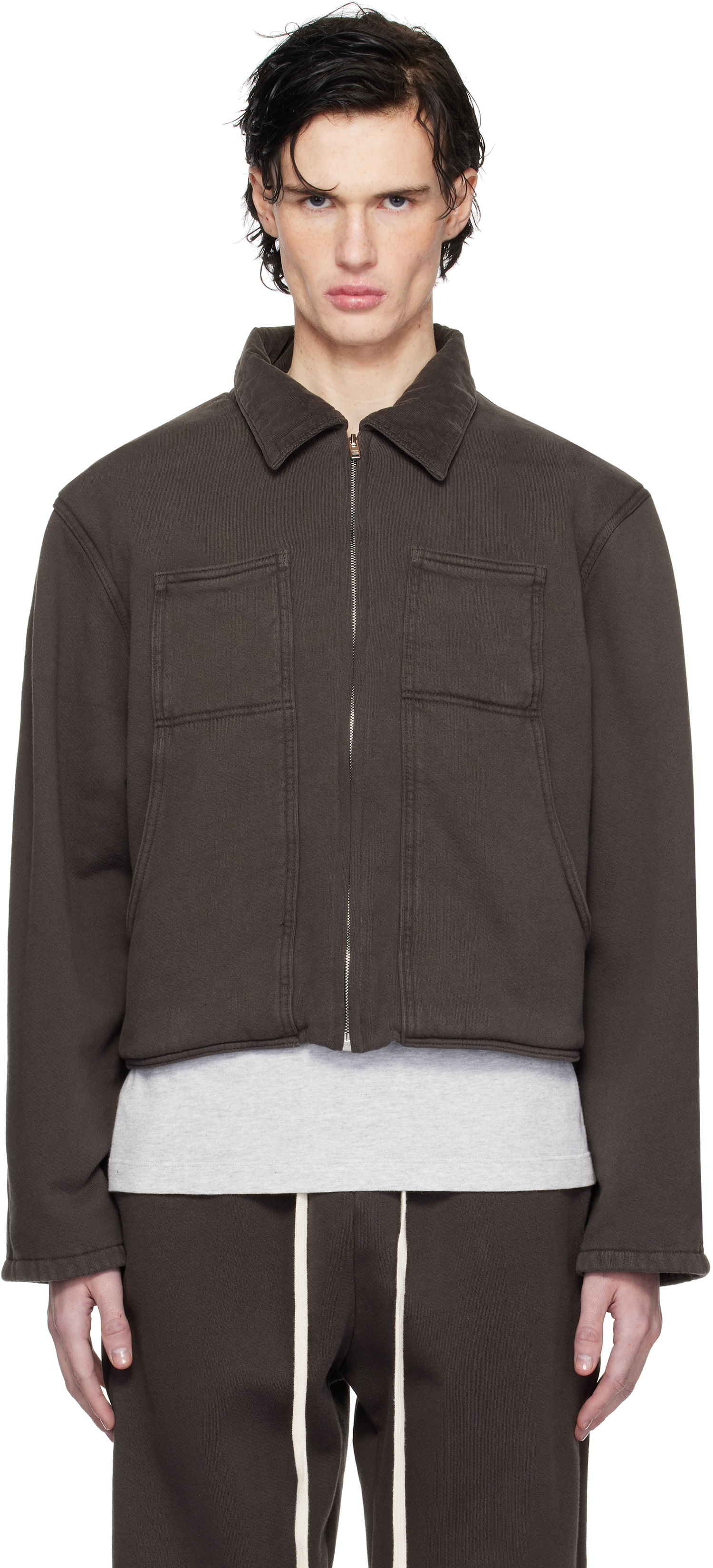 Sweatshirt LES TIEN Utility Cropped Jacket Grå | CF-1097, 0