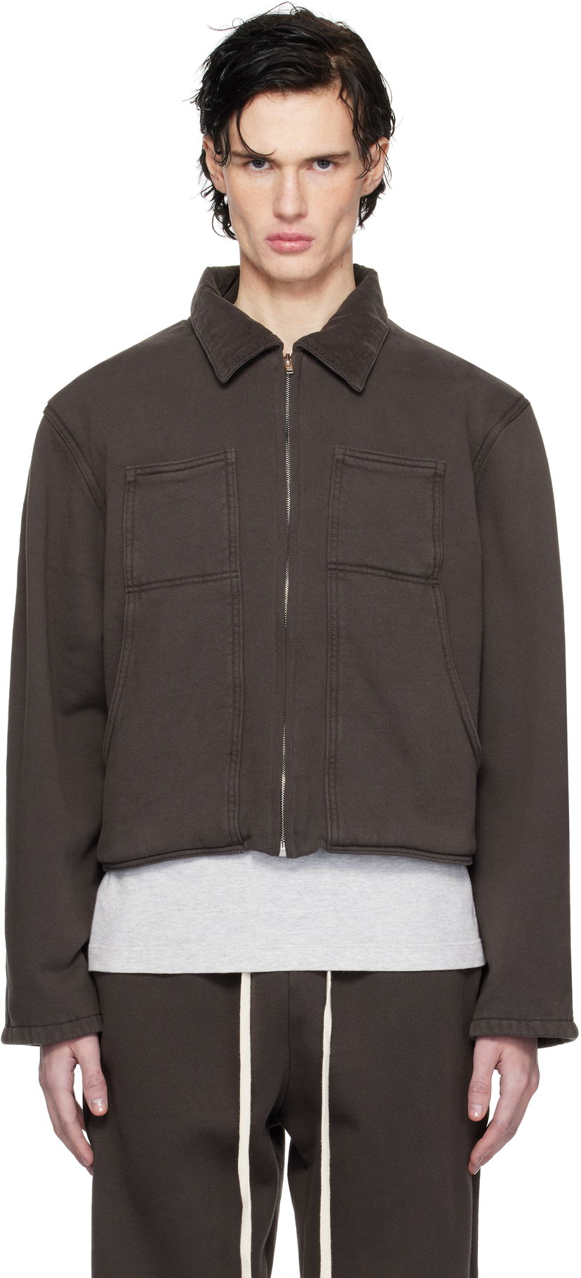 Sweatshirt LES TIEN Utility Cropped Jacket Grå | CF-1097