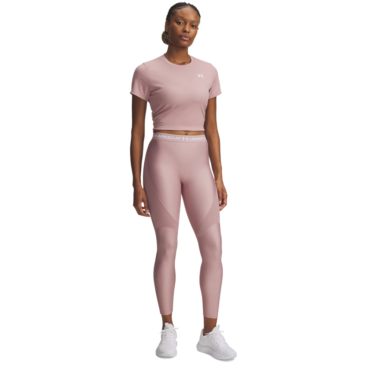 Leggings Under Armour HG Rib High-Waisted Full-Length Leggings with Mesh Panels Lyserød | 6003983-673, 0