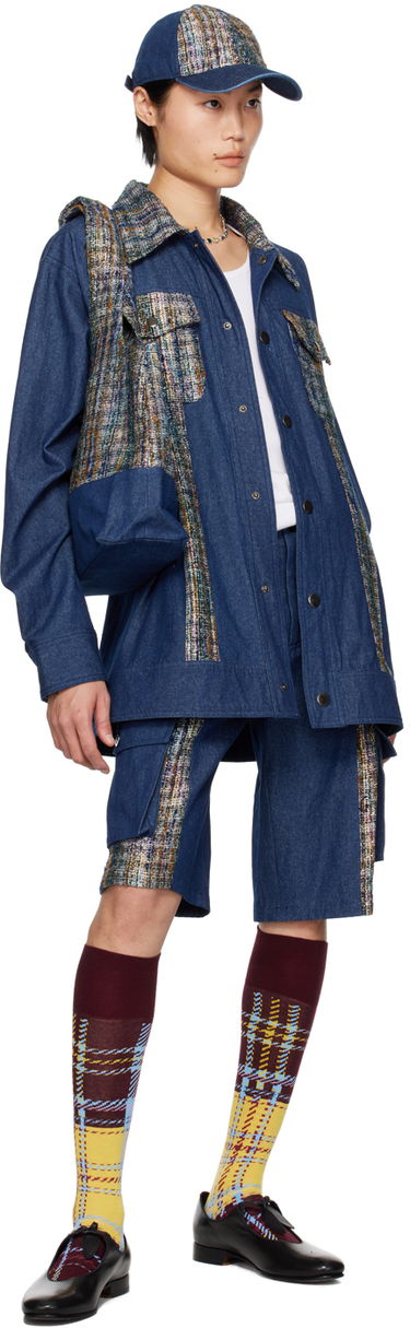 Kasket Anna Sui Anna Sui Denim Jacket with Tweed Panels Blå | M1024B33, 3