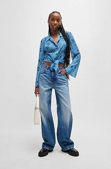 Skjorte BOSS Slim Fit Floral Print Blouse Blå | 50531573, 1