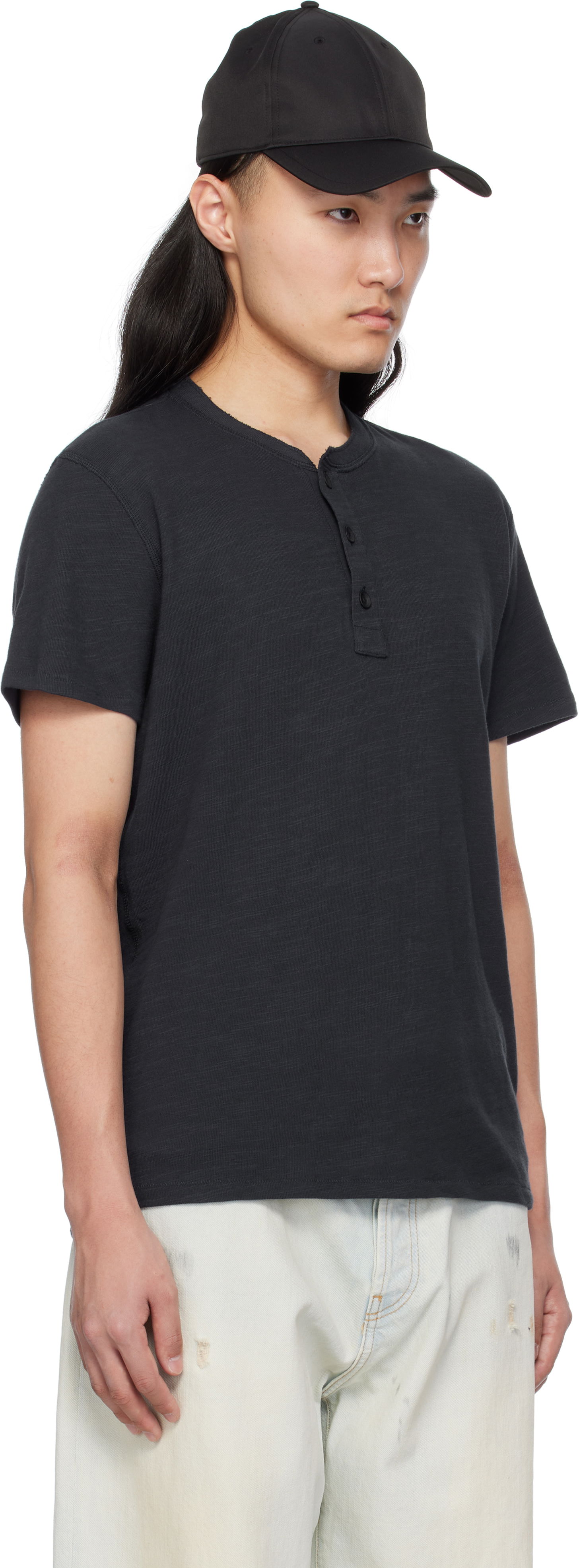 T-shirt rag & bone Rag & Bone Classic Cotton Henley T-Shirt Sort | M000T906G, 1