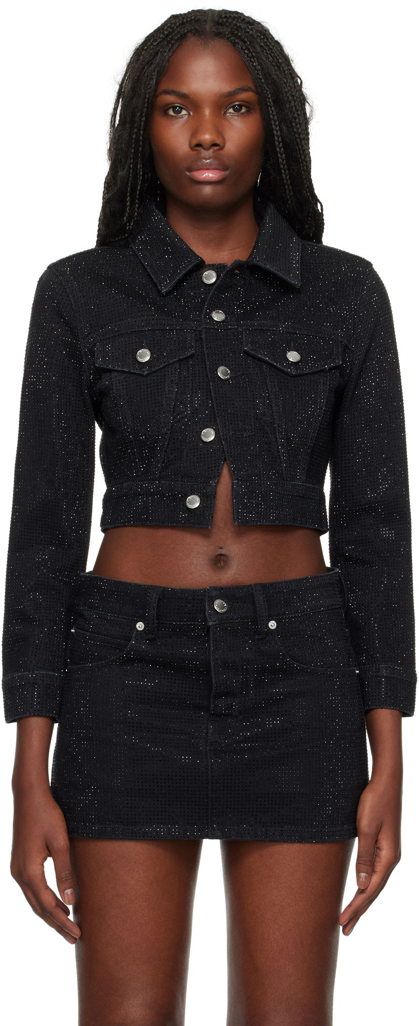 Jakke Alexander Wang Cropped Denim Jacket Sort | 1WC4242430