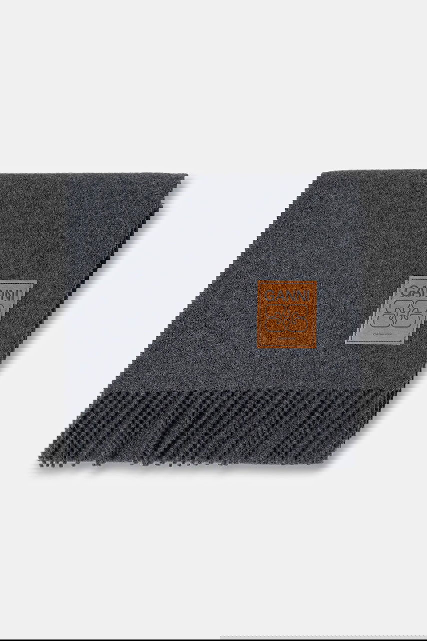 Tørklæde GANNI Smooth Double Face Wool Solid Scarf Grå | A6932, 1