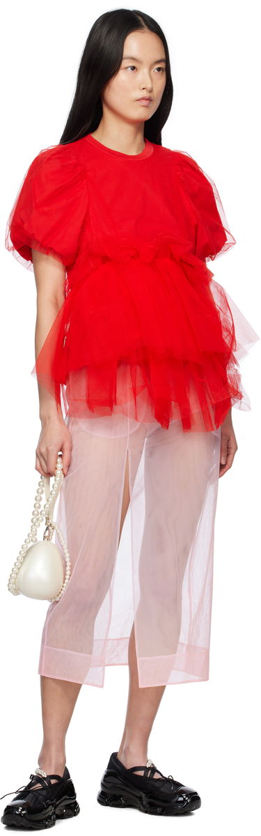 T-shirt Simone Rocha Simone Rocha Tulle Overlay Puff Sleeve Tutu Hem T-Shirt Rød | 5310 0553, 3