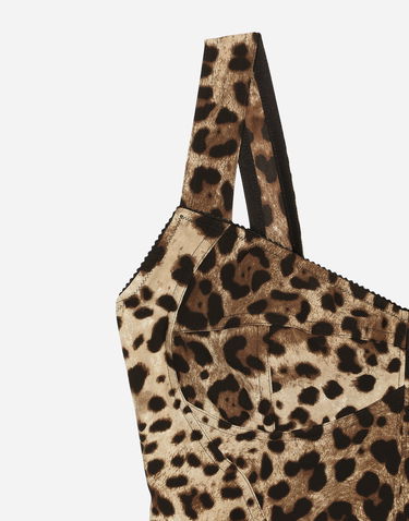 Tanktop Dolce & Gabbana Dolce & Gabbana Leopard Charmeuse Bustier Top Brun | F7W98TGDCLPHY13M, 2