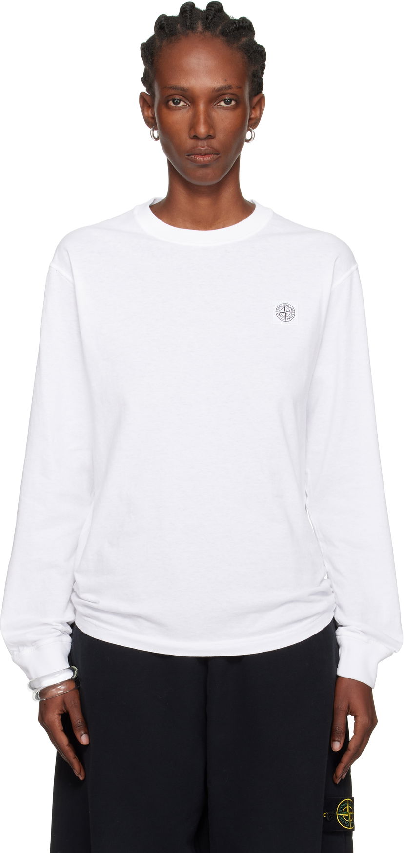 T-shirt Stone Island Organic Cotton Jersey 'Fissato' Effect Long Sleeve T-Shirt by Stone Island Hvid | K2S15 2100030 S0057