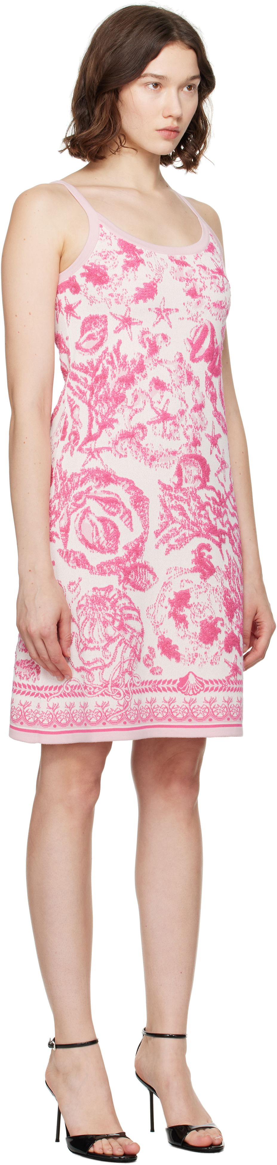 Kjole Versace Versace Underwater Barocco A-Line Knit Minidress Lyserød | 1020361_1A14732, 1