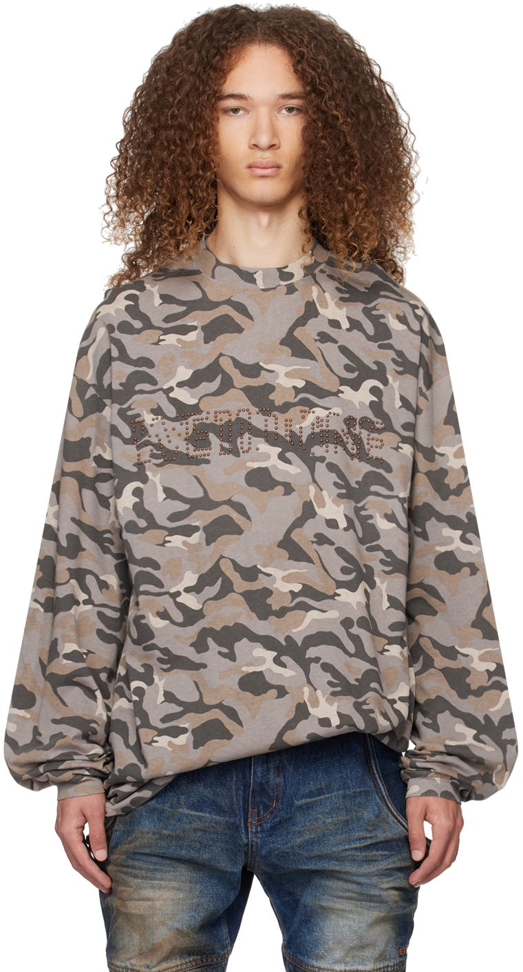 Sweater We11done We11done Camo Long Sleeve T-Shirt Grå | WD-TT0-24-792-U-GY