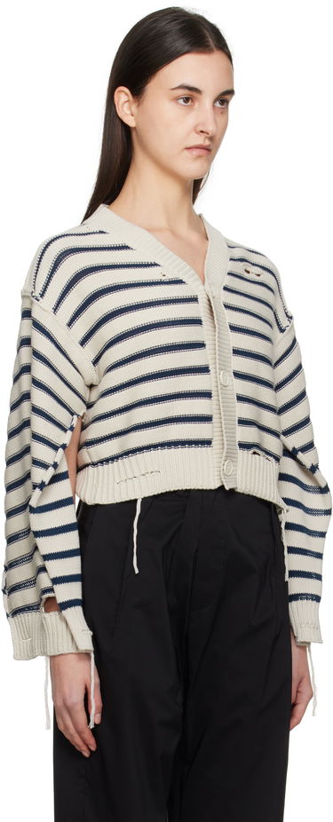 Sweater Maison Margiela MM6 Maison Margiela Striped Distressed V-Neck Cardigan Sort | S52HP0025 M13080, 4