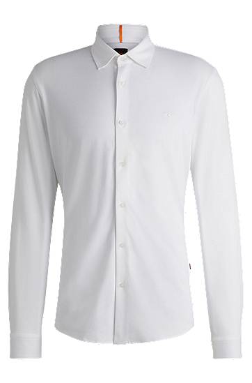 Skjorte BOSS Slim Fit Melange Cotton Piqué Shirt Hvid | 50519748