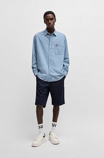 Skjorte BOSS Cotton Chambray Overshirt Blå | 50539312, 1