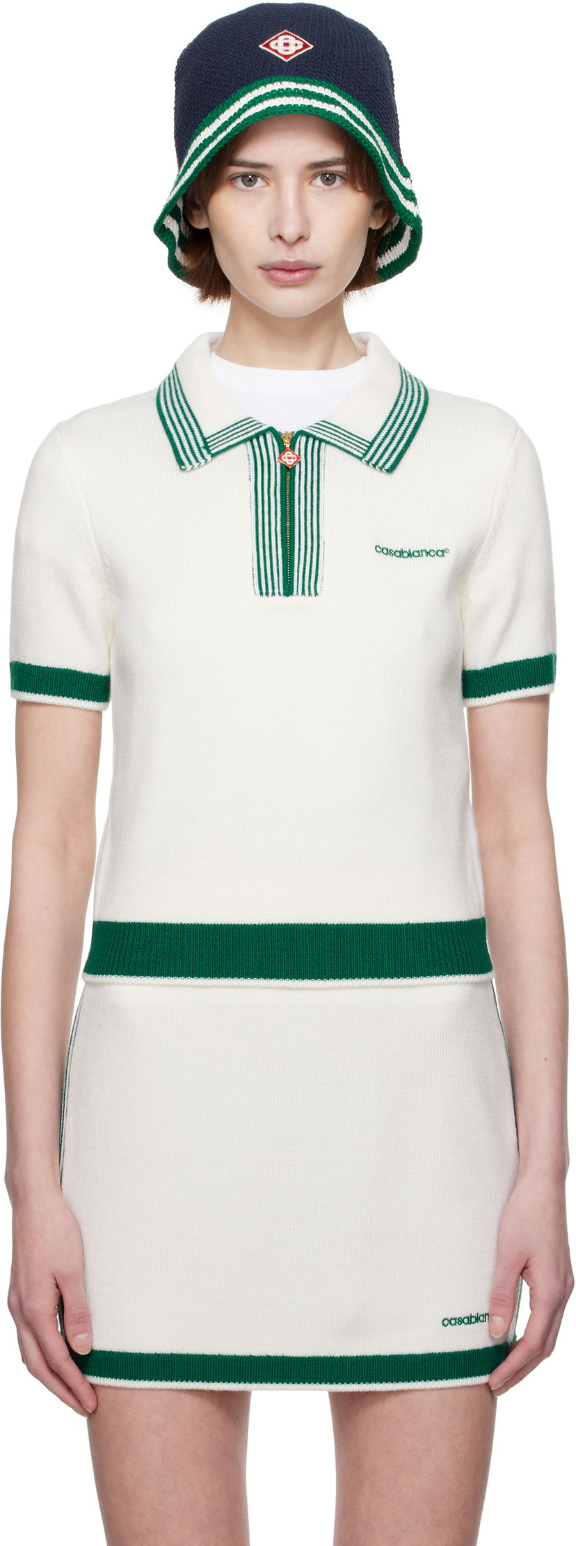 Nederdel Casablanca Casablanca Knit Tennis Polo Hvid | WPS25-KW-856-01