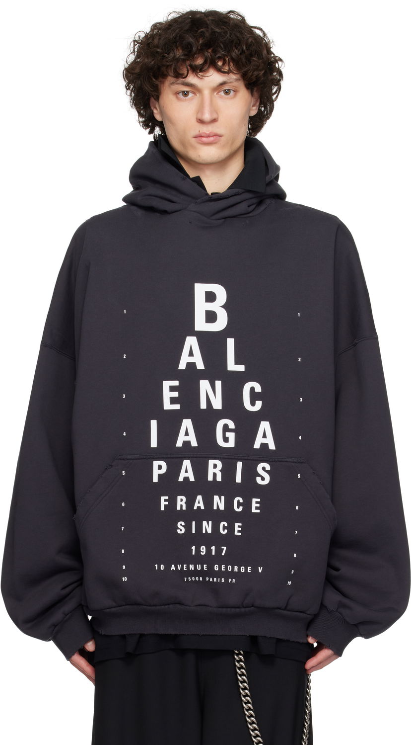 Sweatshirt Balenciaga Optical Large Fit Hoodie Sort | 803265TRVU7