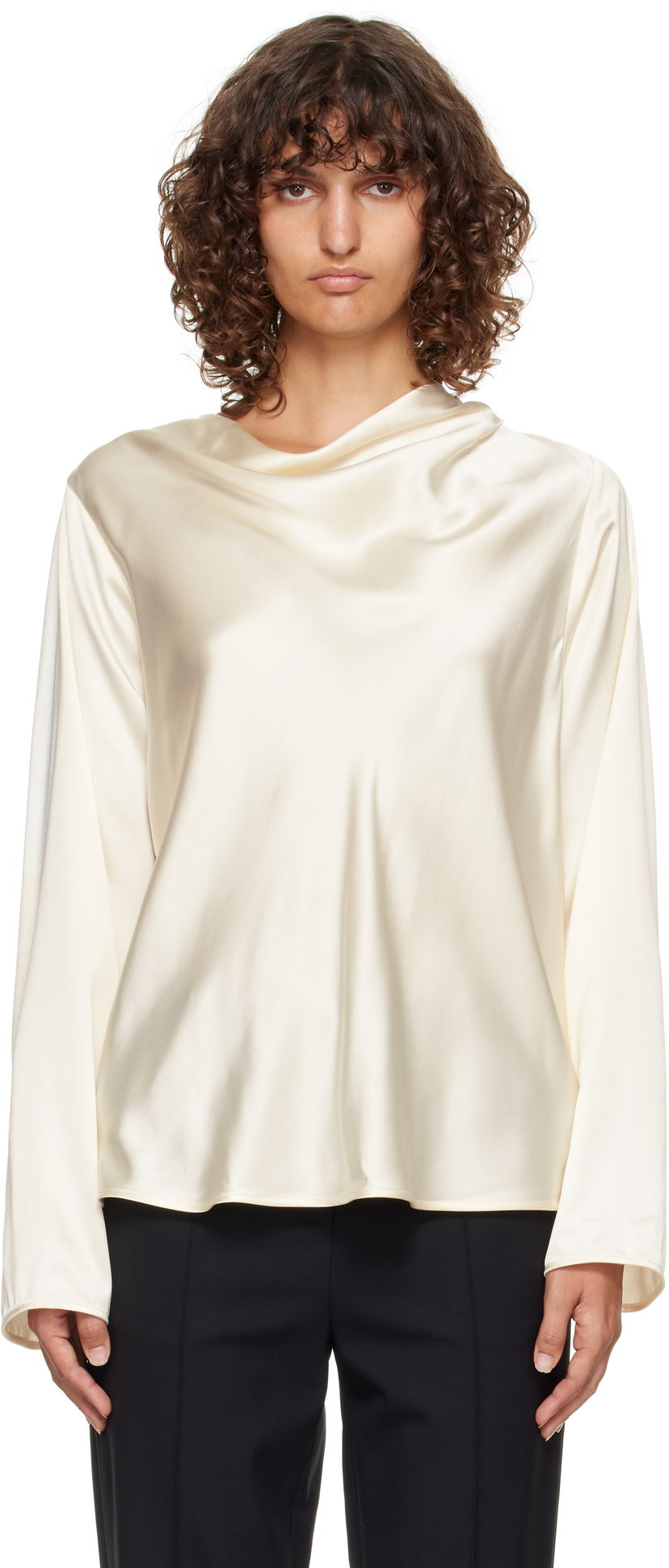 Skjorte Loulou de Saison Loulou de Saison Riddy Draped Satin Blouse Hvid | RIDDY