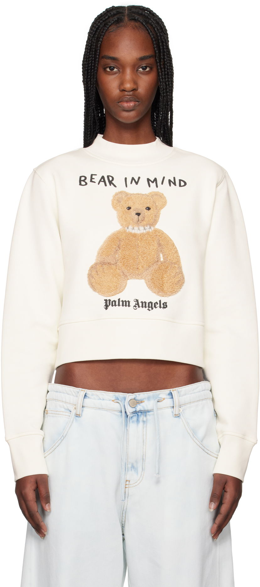 Sweater Palm Angels Palm Angels 'Bear in Mind' Cropped Sweatshirt Hvid | PWBA016S25FLE0030360