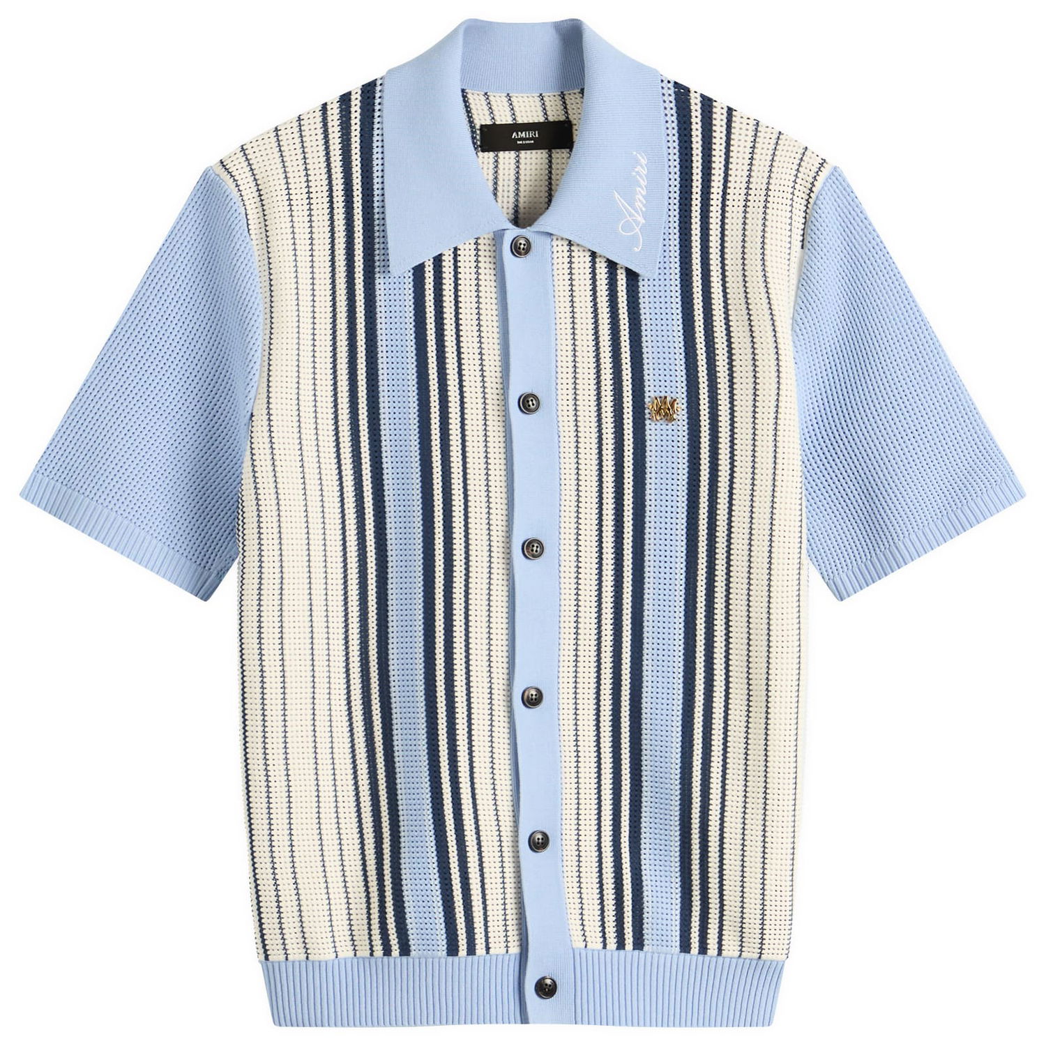 Polo skjorte AMIRI Striped Knitted Polo Shirt, Size Large Blå | AMKNIR1026-AshleyBlue, 0