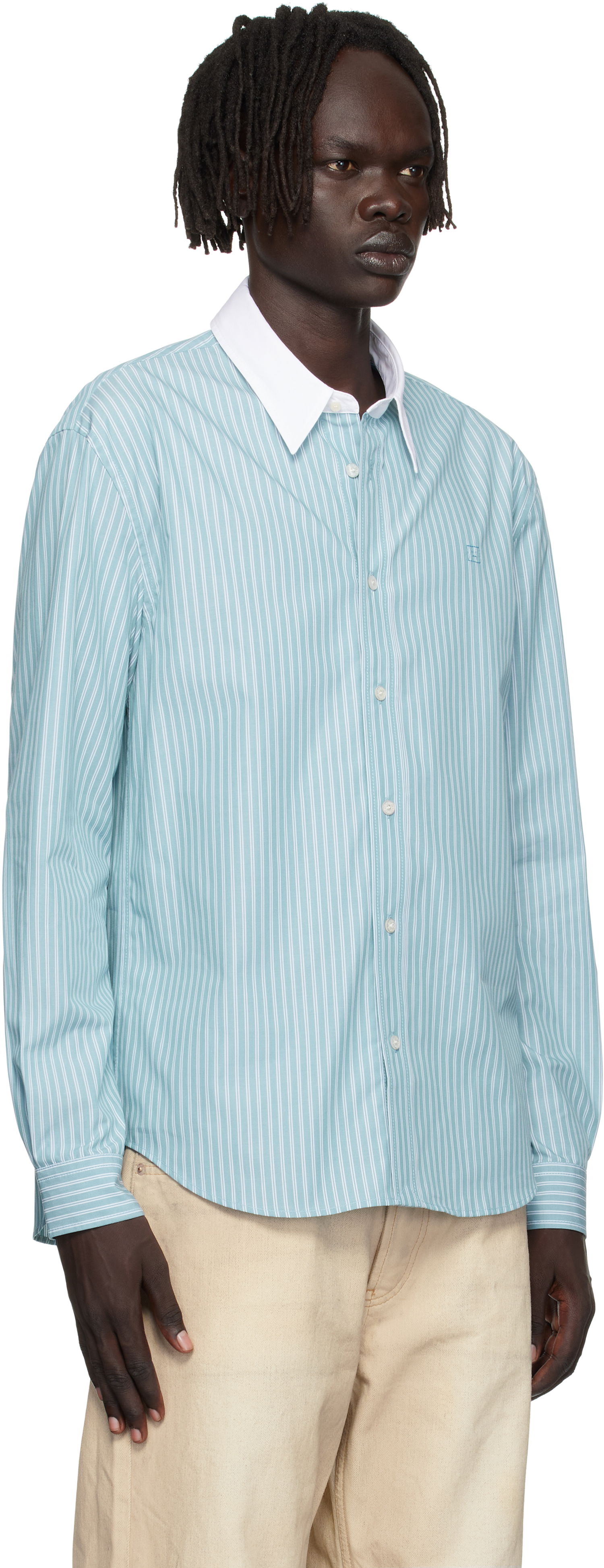 Skjorte Acne Studios Acne Studios Striped Button-Up Shirt Turkis | CB0114-, 1