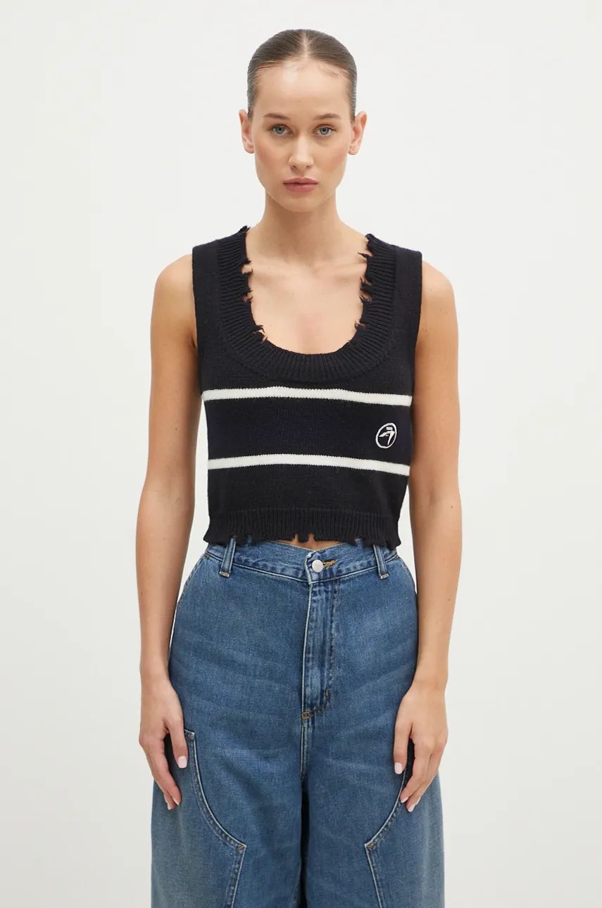 Sweater Ambush Destroyed Rib Round Neck Vest Sort | BWHT003F24KNI0011031, 0