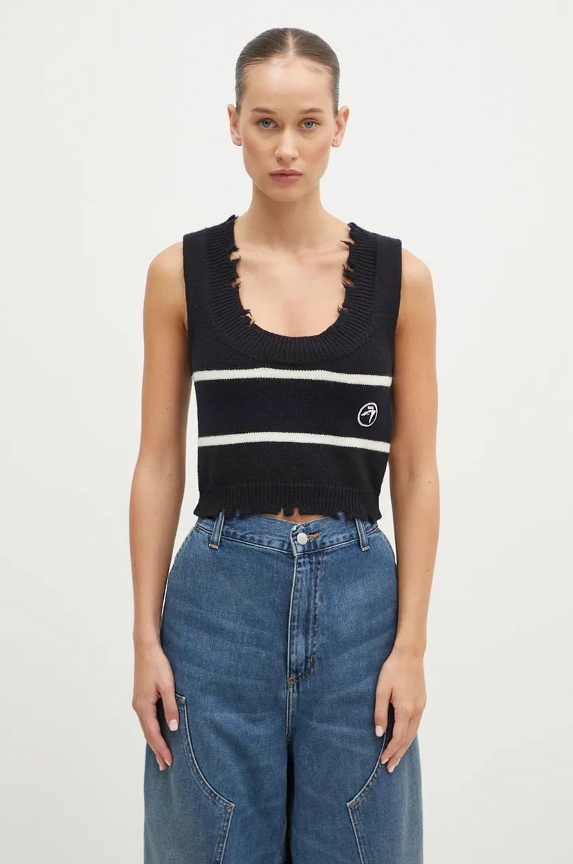 Sweater Ambush Destroyed Rib Round Neck Vest Sort | BWHT003F24KNI0011031