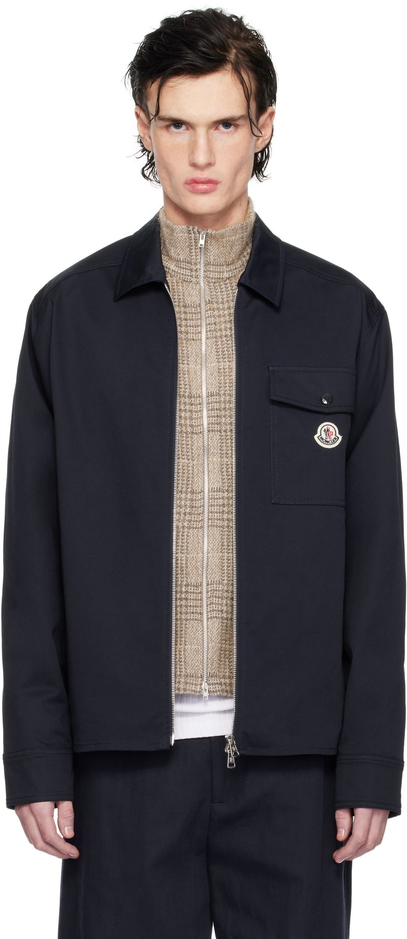 Jakke Moncler Cotton Gabardine Zip-Up Jacket Mørkeblå | K10912F0000557448