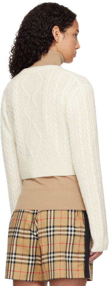 Sweater Burberry Burberry Cropped Aran Wool Blend Cardigan Hvid | 8097967, 2
