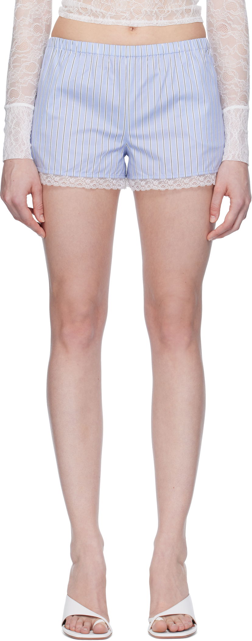 Shorts Miaou Miaou Anna Striped Lace-Trim Shorts Blå | 3011SPSPRS