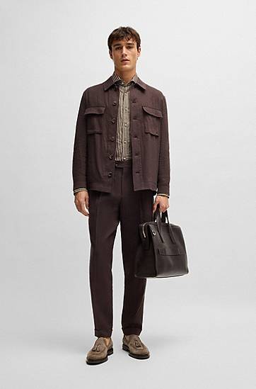 Skjorte BOSS Regular-Fit Striped Linen Shirt Beige | 50539596, 1