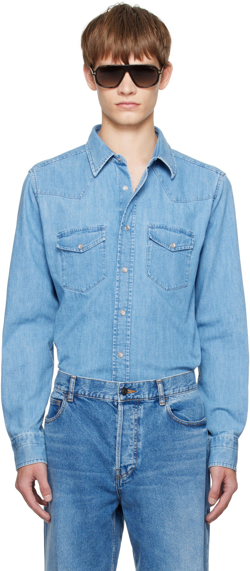 Skjorte Tom Ford TOM FORD Western Denim Shirt Blå | HDS001-FMC239