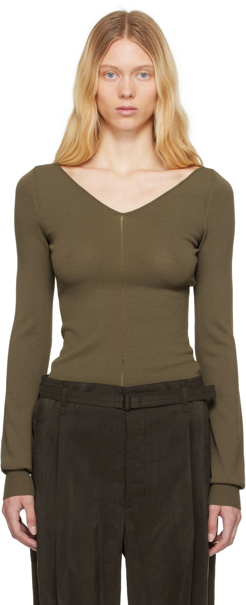 Sweater LEMAIRE Lemaire Wide V-Neck Top Grøn | TO1362 LK1038