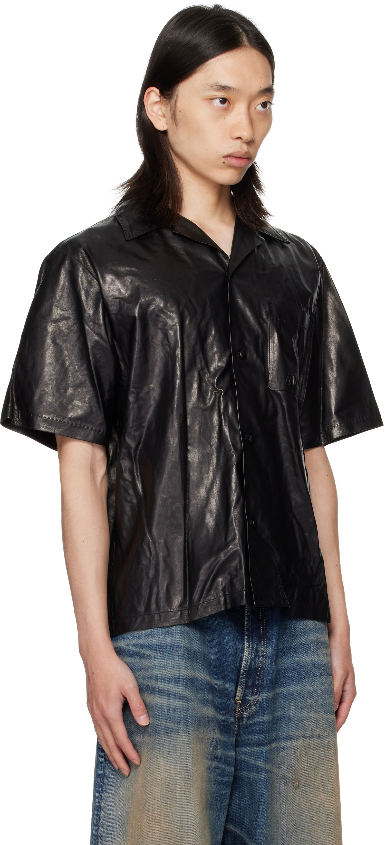 Skjorte AMIRI AMIRI Lightweight Camp Leather Shirt Sort | AMLTIR1017, 1