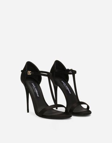 Sneakers og sko Dolce & Gabbana Satin T-bar Sandals Sort | CR1766A763080999, 1