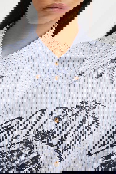 Skjorte GANNI Stripe Cotton Oversized relaxed classic collar shirt Blå | W0826, 4