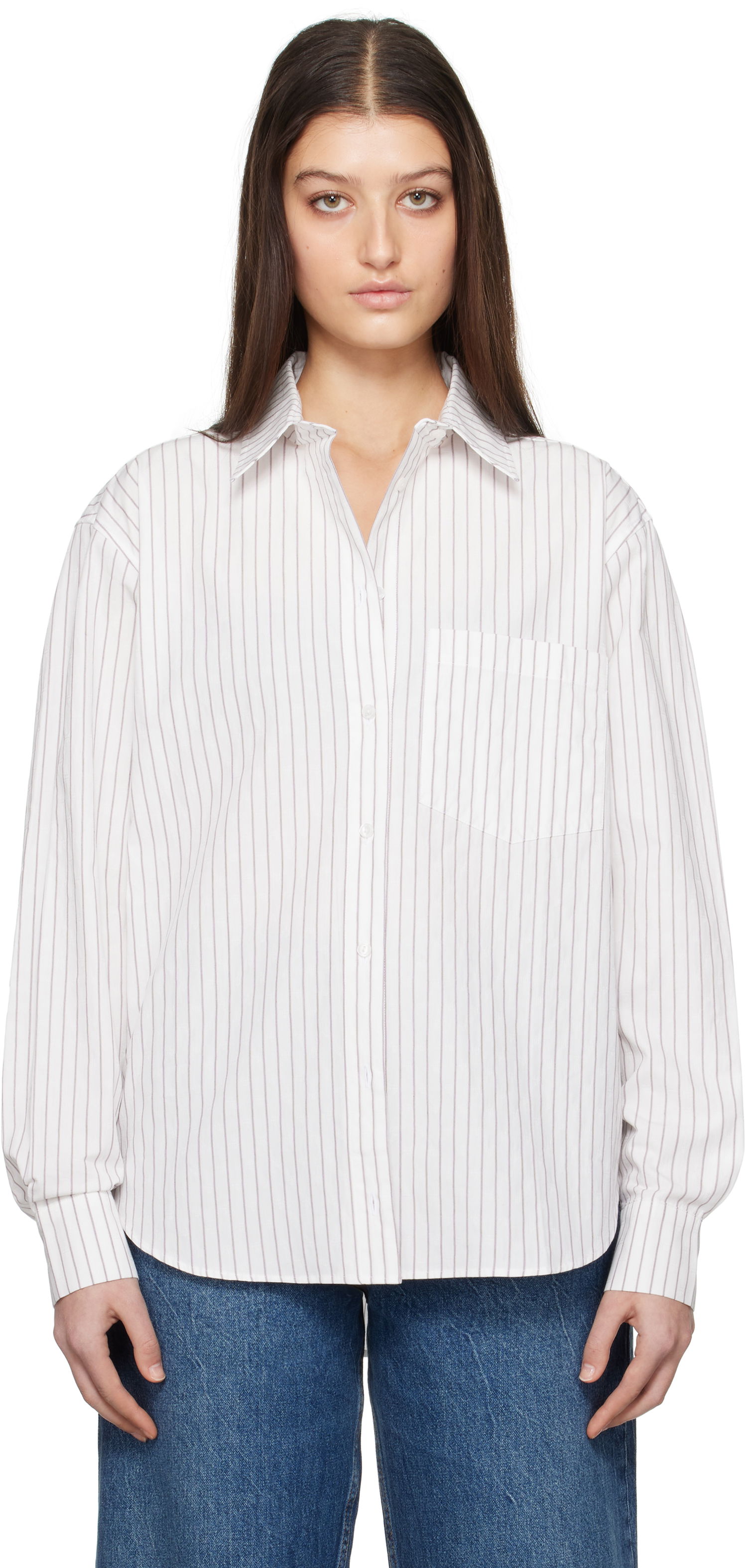 Skjorte Anine Bing ANINE BING Braxton Striped Button-Down Shirt Hvid | A-07-10842-MTL41, 0