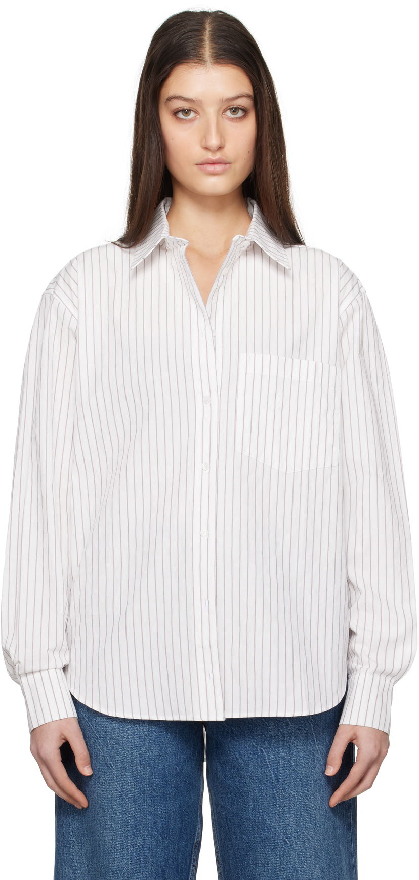 Skjorte Anine Bing ANINE BING Braxton Striped Button-Down Shirt Hvid | A-07-10842-MTL41