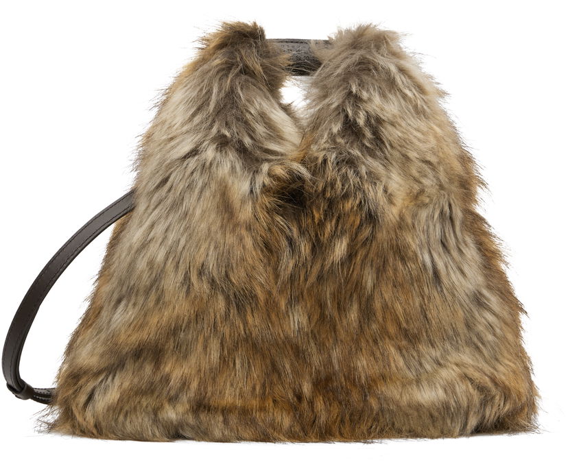 Håndtaske Maison Margiela MM6 Maison Margiela Triangle Crossbody Faux-Fur Bag Brun | SB6WD0026P8486