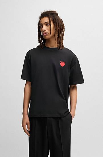 T-shirt BOSS HUGO Cotton-jersey T-shirt with Heart Artwork Sort | 50530557, 1