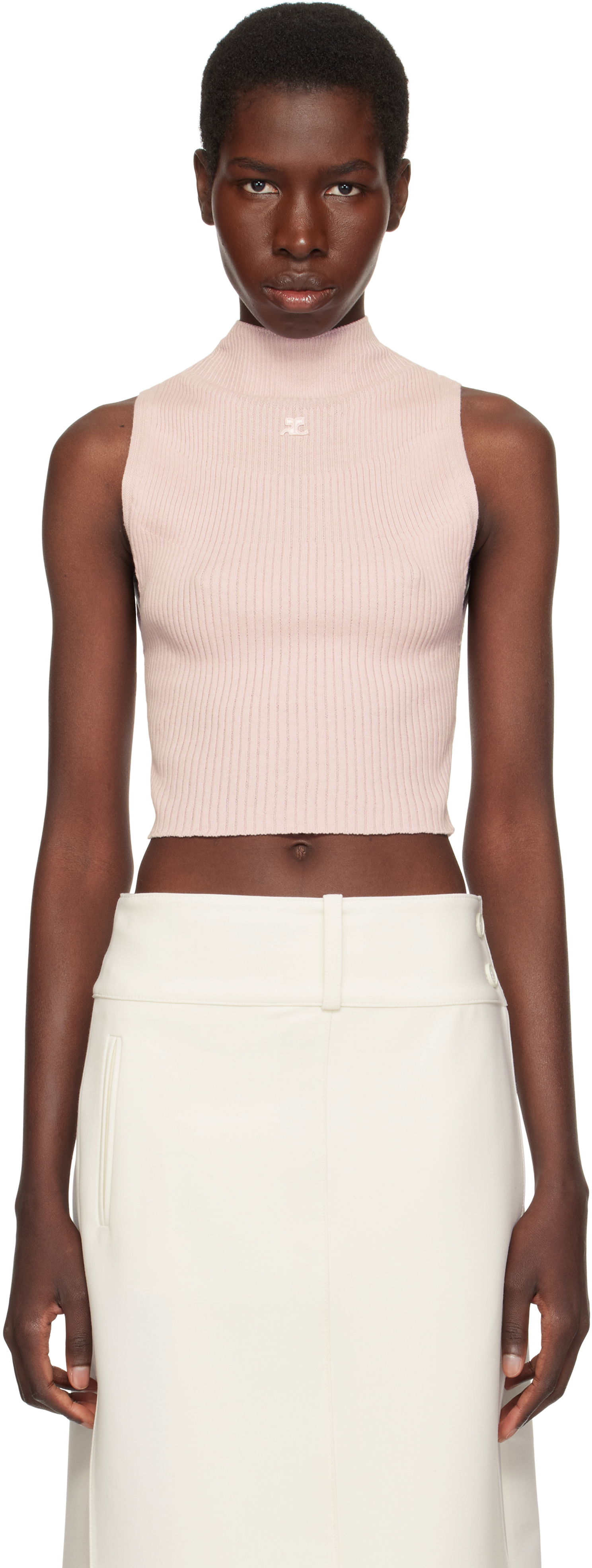Tanktop Courrèges Courrèges Mockneck Ribbed Cropped Tank Top Lyserød | 225MTO402FI0049, 0