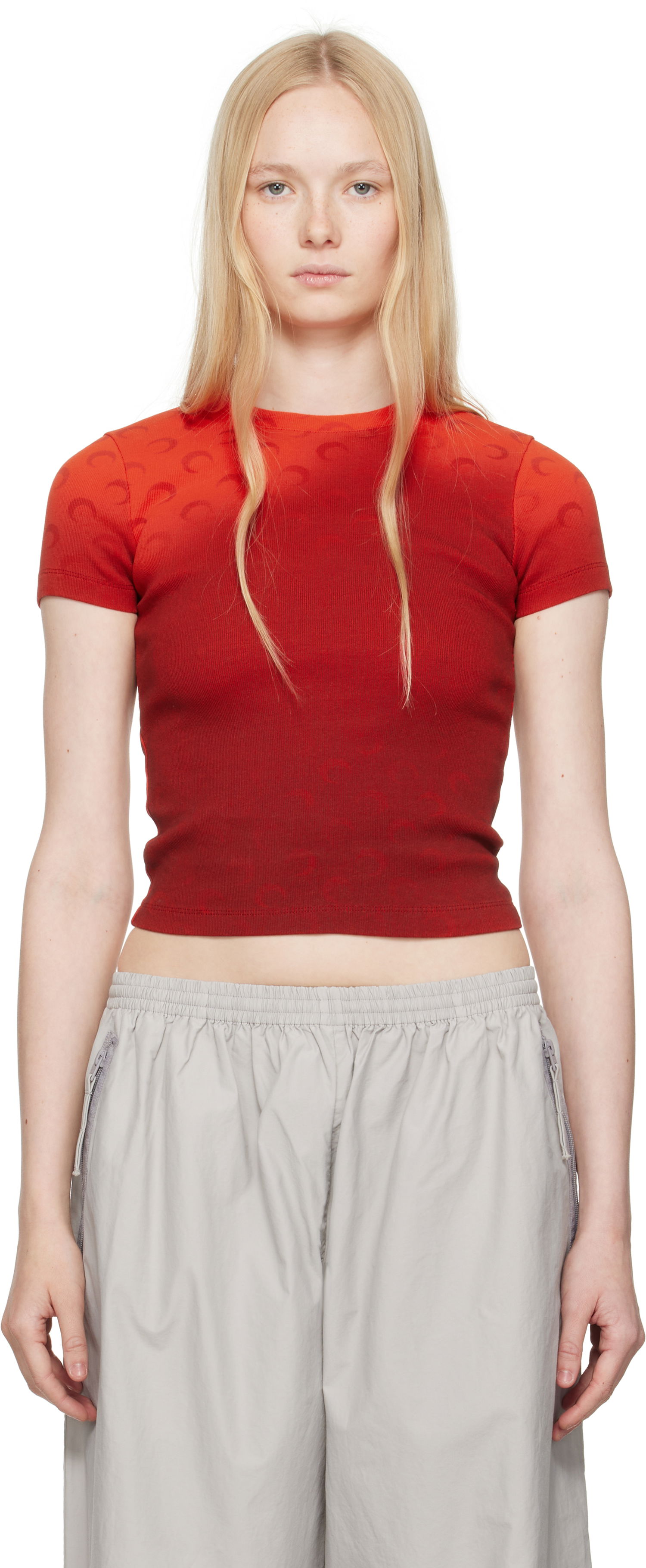 Crop top Marine Serre Marine Serre Moon Faded Baby Fit T-shirt Rød | WTT012A CJER0070, 0