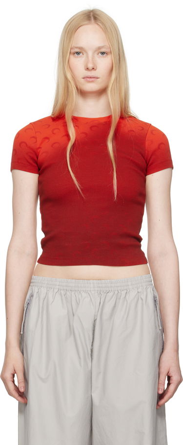 Crop top Marine Serre Marine Serre Moon Faded Baby Fit T-shirt Rød | WTT012A CJER0070, 0