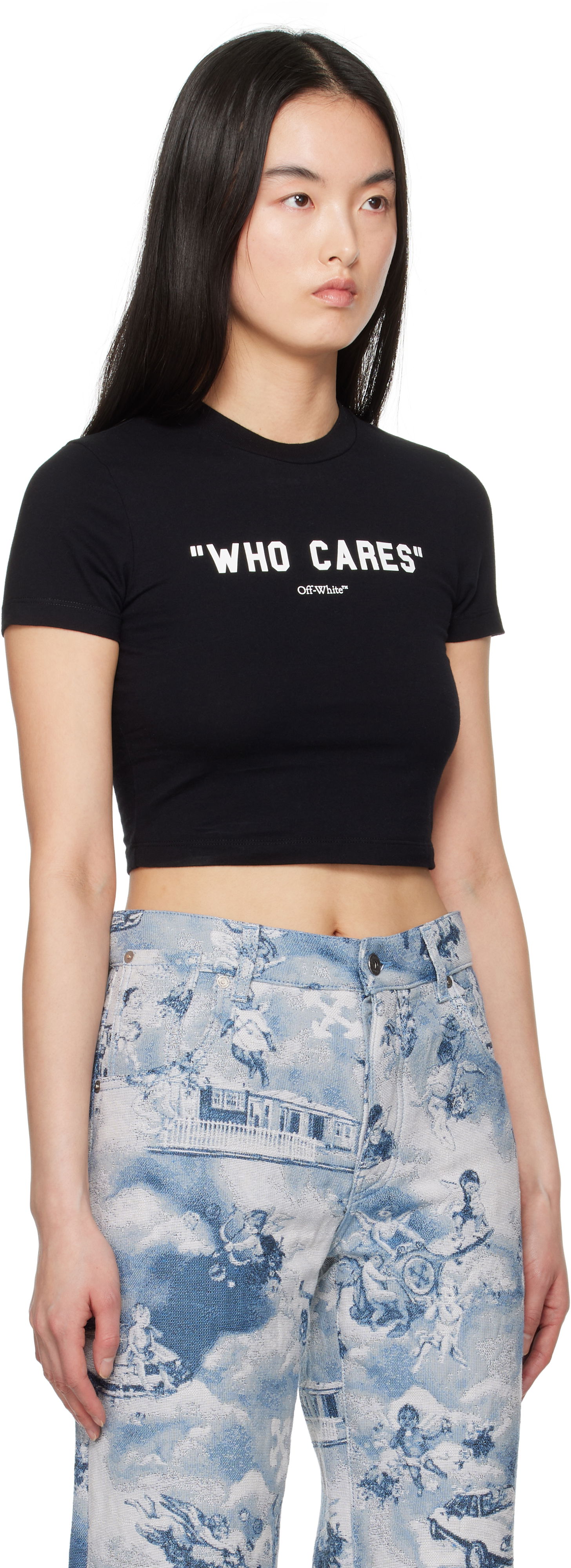 Crop top Off-White Off-White 'Who Cares' Crop T-Shirt Sort | OWAA133S25JER0011001, 1