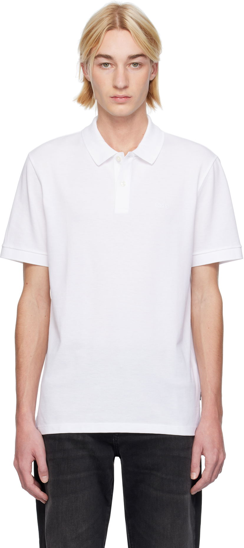 Polo skjorte BOSS Embroidered-Logo Polo Shirt Hvid | 50468362