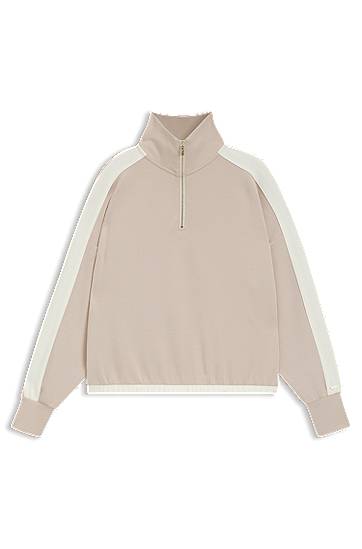 Sweatshirt BOSS Zip-neck sweatshirt with contrast details Beige | 50550718, 0